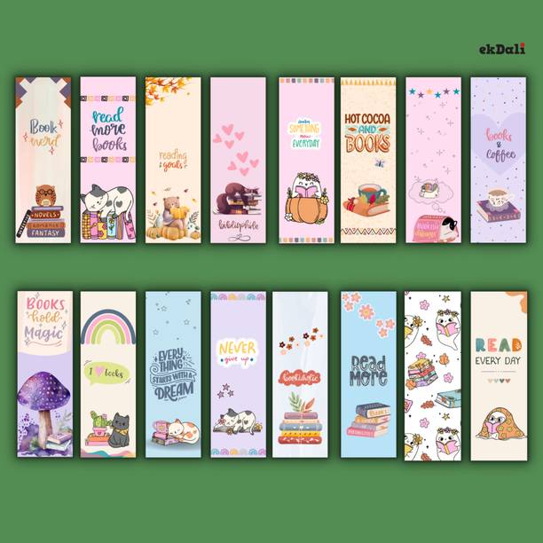 16 Unique Pastel Design Bookmarks – 2x6 Inches – 350 GSM Thick Paper – Encouraging & Vintage Book Lover Gifts for Women, Men, and Teens Paper Print