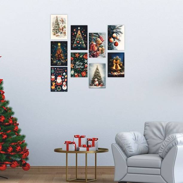 Beautiful Merry Christmas Theme Printed Set of 9 Asthetic Art Collage Kit Wall Poster_360 Paper Print