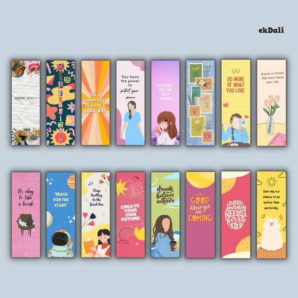 Bright Inspirational Bookmarks for Readers – Set of 16 – Premium 350 GSM Thick Paper – 2x6" Durable & Eye-Catching Bookmarks Paper Print