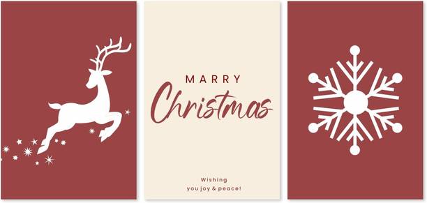 Merry Christmas Festive Wall Art Poster | Santa Sleigh, Gifts, Snowy Night Winter Scene | 12 x 18 Inch HD Print | 300 GSM Premium Matte Finish Art Card Pack of 3 Photographic Paper