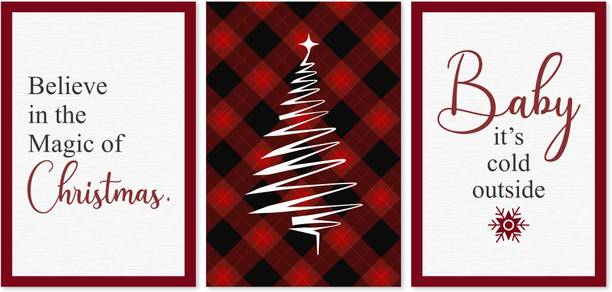 Christmas Festival Poster | 12x18 Inch | Premium Art Card | Merry Christmas Quote | Best Poster for Home Wall Decoration & Holiday Gifting Pack of 3 Photographic Paper