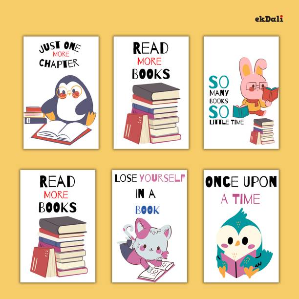 Set of 6 Playful Animal Print Posters for Bookish Kids Paper Print