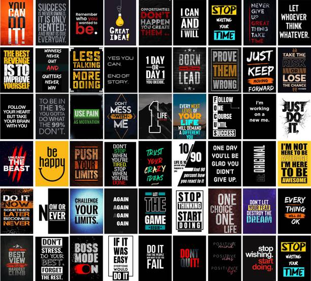 Motivational Poster Pack Of 54 - 6x4 Inch Wall Posters Aesthetic Postcards - Inspirational Motivational Quotes Posters Wall Stickers For Study Room - Office Wall Stickers - Motivational Gifts Photographic Paper