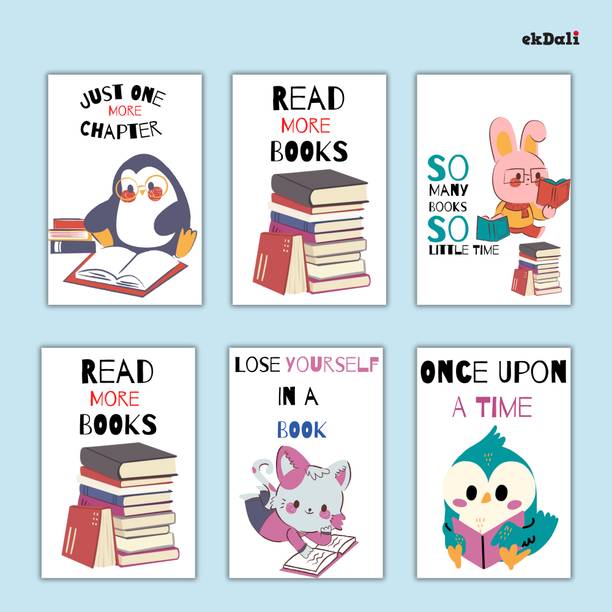 Set of 6 Animal Prints for Kids Who Enjoy Books and Stories Paper Print