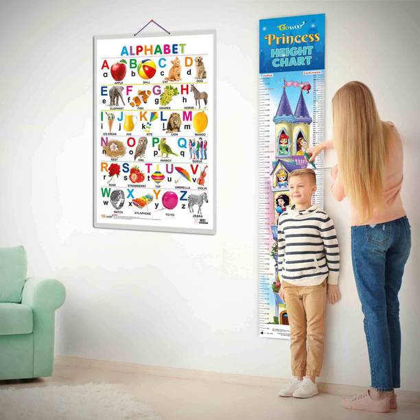 ALPHABET CHART and PRINCESS HEIGHT CHART |Set of 2 chart | A Fun and Educational Chart Combo for kids Paper Print