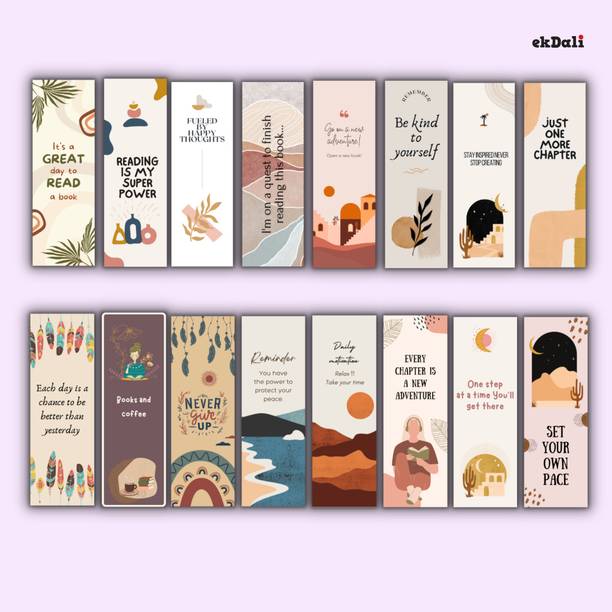 16 Boho Design Bookmarks – 2x6 Inches – 350 GSM Thick Paper – Minimalist Book Lover Gifts for Women, Men, and Teens Paper Print
