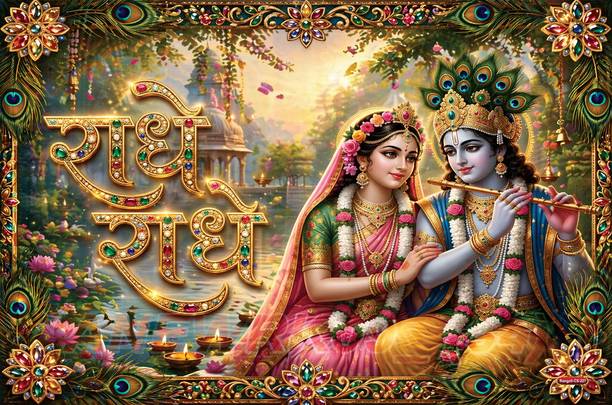 Radha Krishna Self-Adhesive Premium Poster Sticker (18 x 12 Inches) – Waterproof Vinyl Wall Poster for Living Room, Bedroom & Pooja Room Décor | HD Print, Tear-Resistant, Fade-Proof, Easy Apply & Remove | Spiritual Gift Item. Design-5 Vinyl