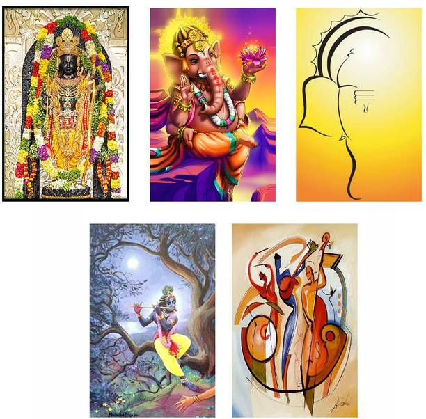 Hindu Religious Posters Combo Pack of 5 - Paper Printed (12 inch X 18 inch each, Rolled) for Home, Room & Office Paper Print