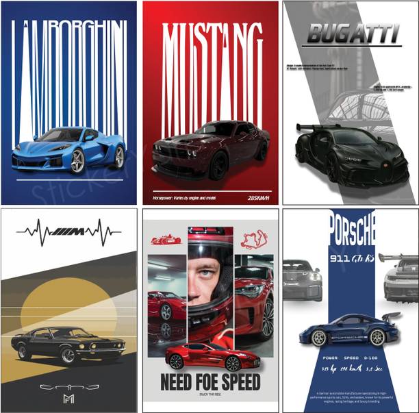 6 Different Art Design Cars Combo Posters for Wall Decoration | Wall Art For Bedroom, Office, Living room, Dorm room Paper Print