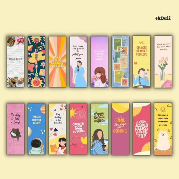 Set of 16 Bright Inspirational Bookmarks – 2x6” – 350 GSM Thick Paper – Modern & Inspiring for Readers, Women & Teens Paper Print