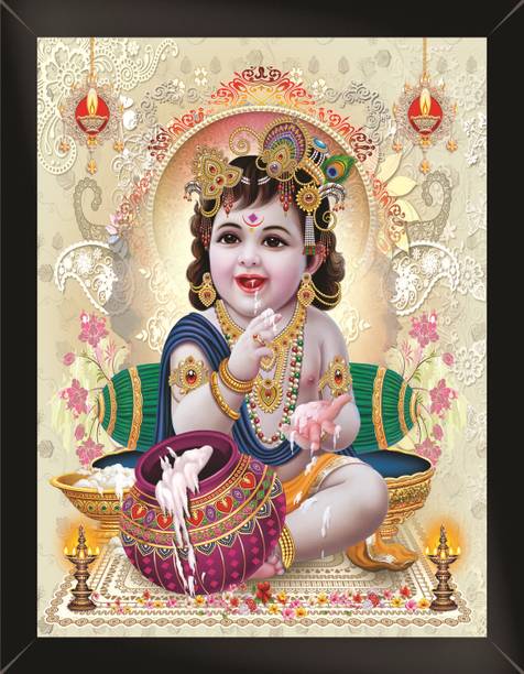 Religious Kanha ji Wall Frames Wall Art Painting, Framed Paintings For Home Office Decor, 13.5 X 11 inches (Synthetic Wood,Multicolor) 3D Poster