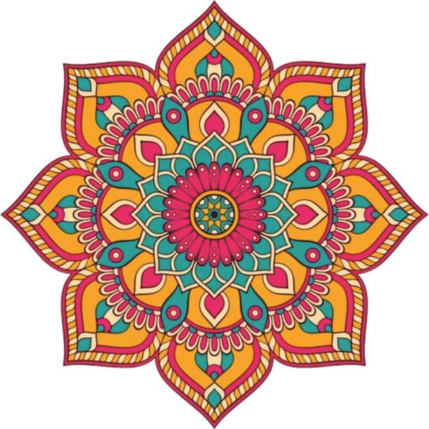 Rc Decor Red Flower Rangoli Floor Decor Sticker For Pooja Room Living Room Size - 45CmX45Cm Vinyl