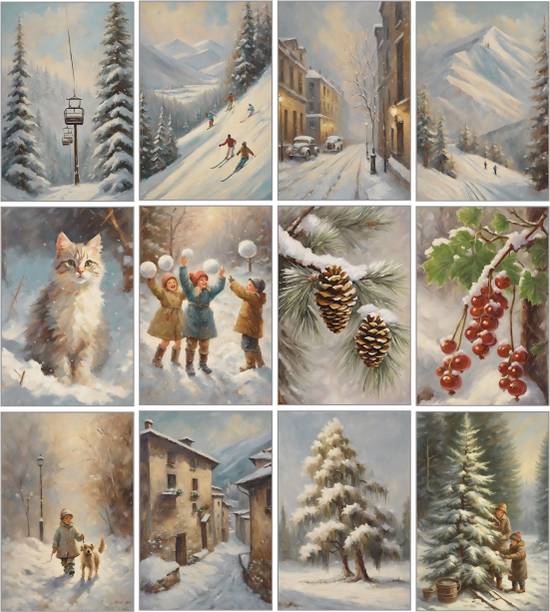 “Vintage Winter Wall Art Set of 12 | Snow Landscape, Village & Nature Paintings | Cozy Rustic Cabin Décor | Holiday, Christmas & Nordic Home Aesthetic Prints | Perfect Winter Gift for Art Lovers” 3D Poster