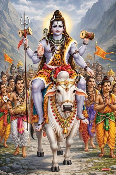 Lord Shiva Nandi Self Adhesive Poster 12x18 Inch | Mahadev Hindu God Wall Sticker Poster for Home Temple Pooja Room Living Room Bedroom Décor Vinyl
