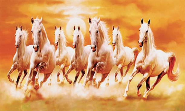 RKDECOR 36 inch Seven Lucky Running Horses Vastu Poster Vinyl Sticker For Home, Office(24x36 In) Self Adhesive Sticker