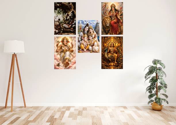 Shiv Parivar Poster Set of 5 | Lord Shiva, Maa Parvati, Shri Ganesha & Kartikeya Wall Decor Collection | Premium A4 Religious Posters for Home Temple, Living Room & Office | 200 GSM Gloss Finish Photographic Paper