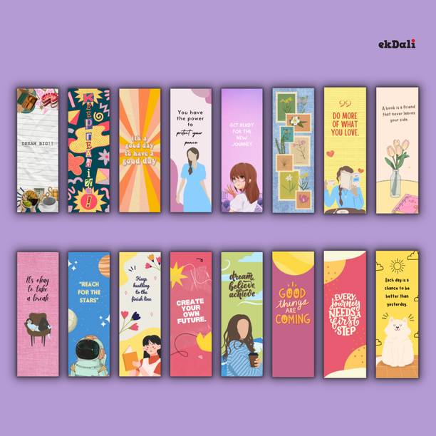 Set of 16 Bright Inspirational Bookmarks – 2x6” – 350 GSM Thick Paper – Modern & Inspiring for Readers, Women & Teens Paper Print