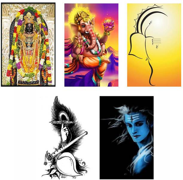Hindu Religious Posters Combo Pack of 5 - Paper Printed (12 inch X 18 inch each, Rolled) for Home, Room & Office Paper Print