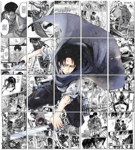 Levi Manga Collage Poster Set - Set of 20, 210 mm x 297 mm, Premium-Quality Posters, 300 GSM Paper, Attack On Titan Posters, Levi Ackerman Poster (Levi Manga 1) Paper Print