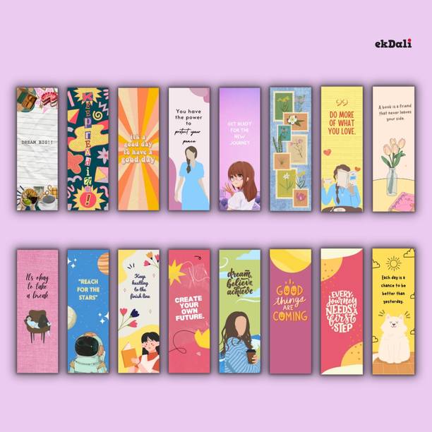 Readers Bright Bookmark Set – 16 Unique Designs – Thick 350 GSM Paper – 2x6 Inches – Vintage & Encouraging Messages Paper Print