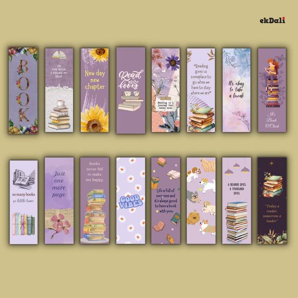 Purple Bookmarks – Set of 16 – 2x6 Inches – Durable 350 GSM Thick Paper – Cute & Vintage Bookmarks for Bookworms Paper Print