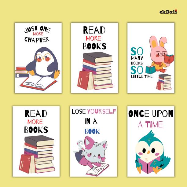 Set of 6 A5 Bookish Animal Posters for Kids Paper Print