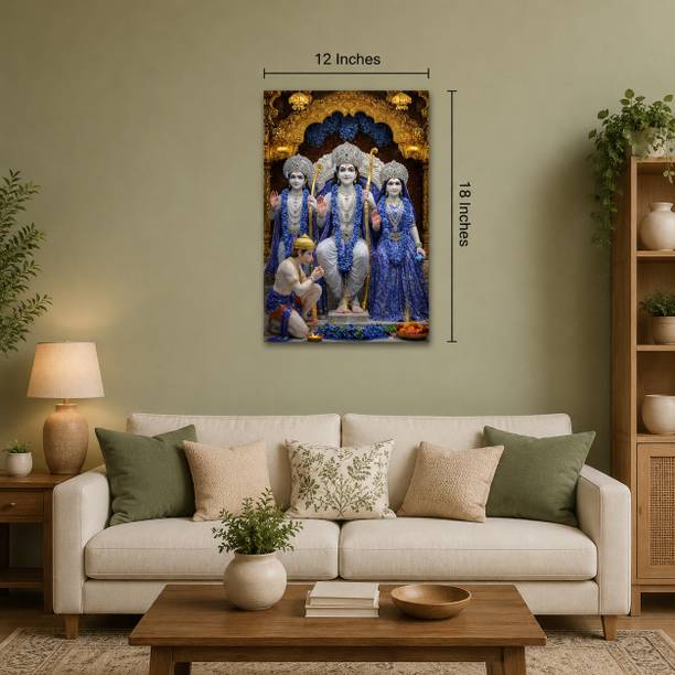 Ram Darbar Poster 12x18 Inch Self-Adhesive for Wall Decoration | Shri Ram Sita Lakshman Hanuman Wall Art Print for Living Room Temple Décor | Spiritual Wall Painting Vinyl
