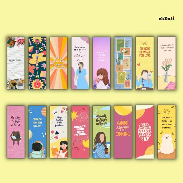 Set of 16 Bright Inspirational Bookmarks – 2x6” – 350 GSM Thick Paper – Trendy & Inspiring for Readers, Women & Teens Paper Print
