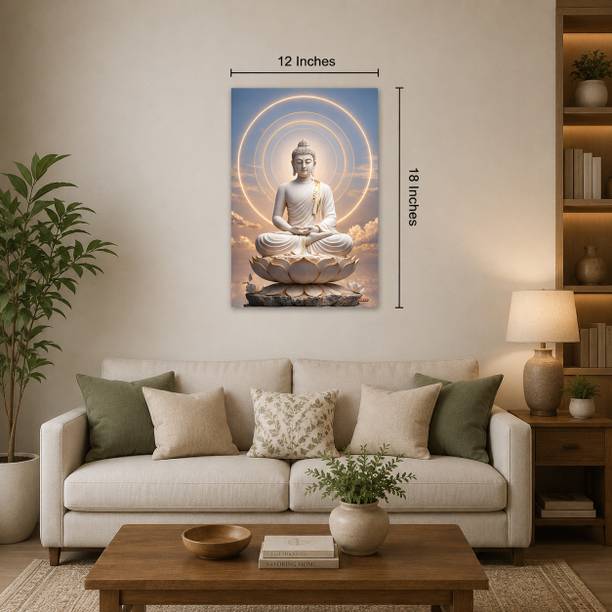 White Buddha Self Adhesive Poster 12x18 Inch Wall Decor for Living Room Bedroom Meditation Room | Peel and Stick Spiritual Buddha Wall Art | Zen Home Decor Poster Vinyl