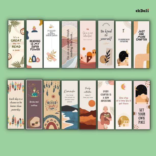 Readers Boho Bookmark Set – 16 Unique Designs – Thick 350 GSM Paper – 2x6 Inches – Minimalist & Long-Lasting Paper Print