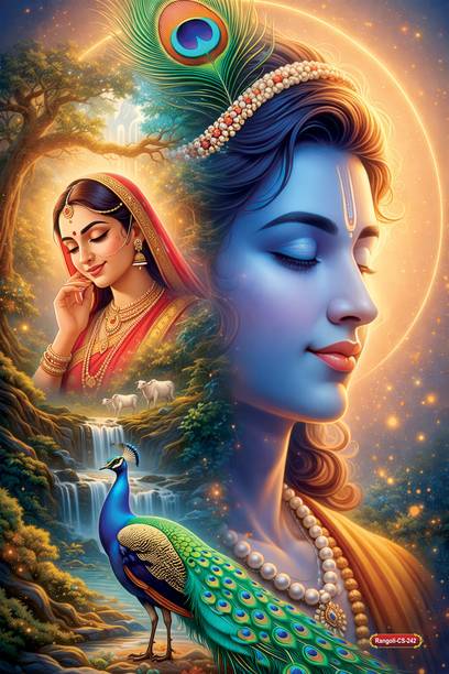 Radha Krishna Premium Self-Adhesive Poster Sticker (12 x 18 Inches) – Waterproof & Durable Vinyl Wall Poster for Living Room, Bedroom & Pooja Room Décor | HD Vibrant Print, Fade-Resistant, Easy Peel & Stick | Spiritual Home Decoration Gift. Design-20 Vinyl