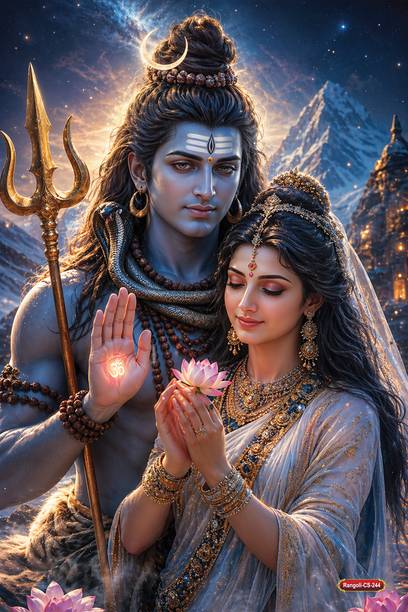 Lord Shiva & Parvati Premium Self-Adhesive Poster Sticker (12 x 18 Inches) – Waterproof & Durable Vinyl Wall Poster for Living Room, Bedroom & Pooja Room Décor | HD Vibrant Print, Fade-Resistant, Easy Peel & Stick | Spiritual Home Decoration Gift. Design-22 Vinyl
