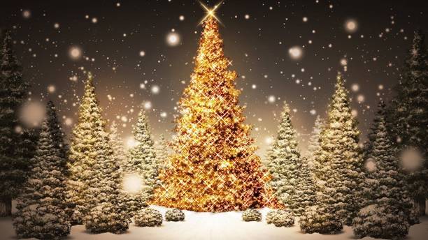KD golden christmas tree snowfall Sticker Poster|Christmas poster|Christmas decoration|size:12x8 inch Photographic Paper