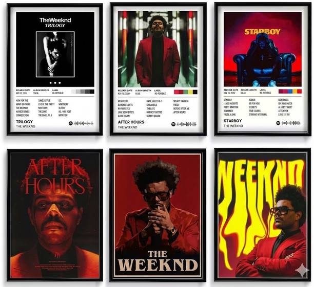 The Weeknd Aesthetic A4 Poster Set - 6 Pcs Music Album Cover Wall Collage Kit - Trilogy, Starboy & After Hours Spotify Style Room Decor for Bedroom - High-Quality Hypebeast Wall Art Photographic Paper