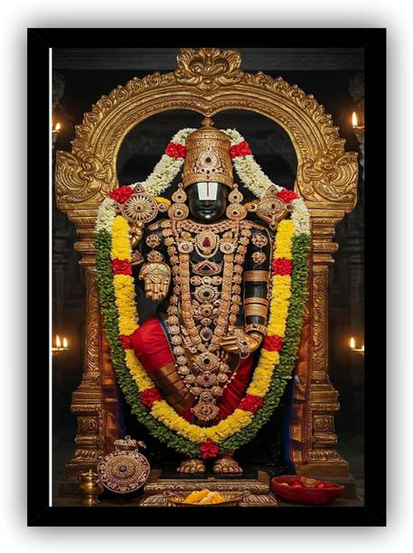 Divine Blessings:: Tirupati Balaji Poster with Frame for Spiritual Wall Décor F-2 Paper Print