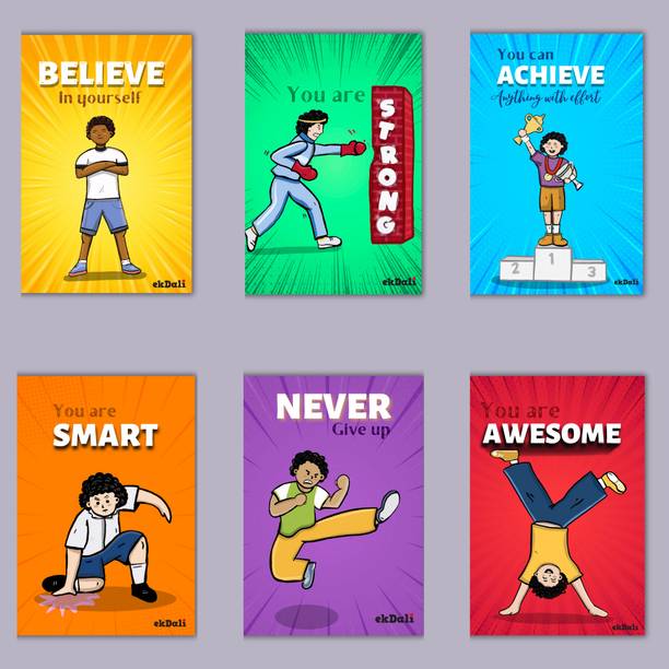 Courage & Confidence: Empowering Posters for Boys - set of 6 posters - 6 x 9 inches aprox - 350 GSM paper Paper Print