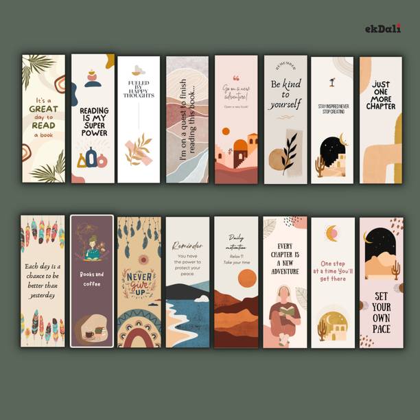 Set of 16 Minimalist Boho Bookmarks – 2x6” – 350 GSM Thick Paper – Modern & Durable for Readers, Women & Teens Paper Print