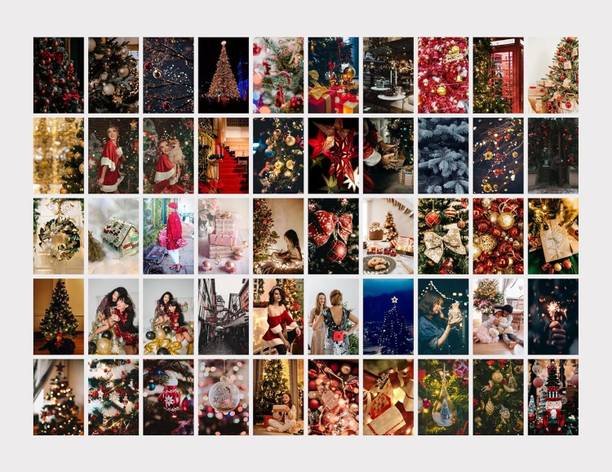 Christmas Poster Pictures Wall Decor Aesthetic 4''x6'' Wall Collage Kit Room Decorations Preppy Bedroom Aesthetic (4 x 6, Poster 09, 50 Pcs) Fine Art Print