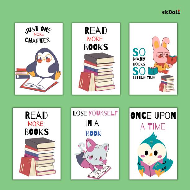 Whimsical Animal Posters for Book-Loving Children Paper Print