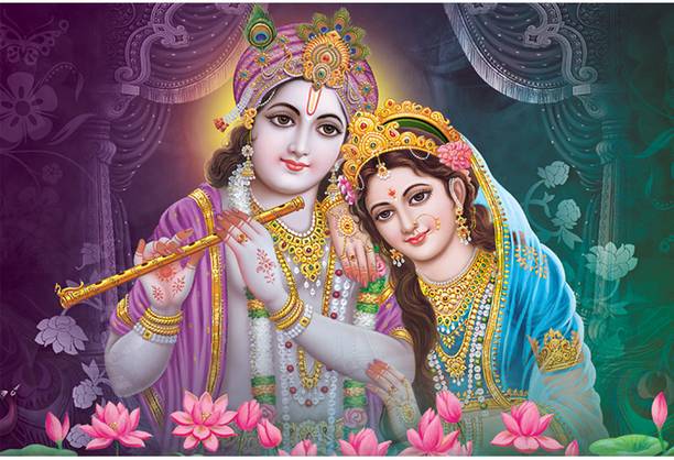 Radha Krishna Poster Vinyl Sticker Poster Waterproof For Living Room,Bedroom,Office,Kids Room, 3D Poster