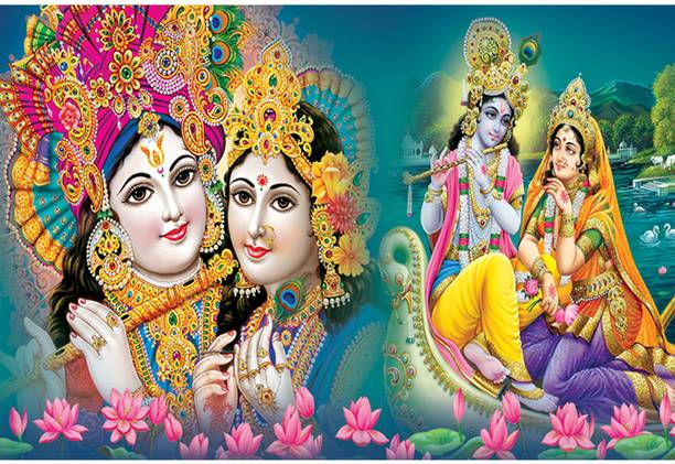 Radha Krishna Poster Vinyl Sticker Poster Waterproof For Living Room,Bedroom,Office,Kids Room, 3D Poster