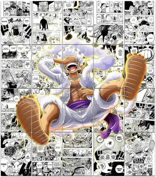 Set of 12 Manga Style A3 Panels for Wall Art (119 cm X 105 cm) Hd Quality - Illustration for Anime Fans - Multicolor(Luffy Gear 5 Manga Panel) Paper Print