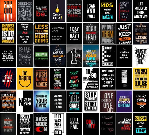 Motivational Poster Pack Of 54 - 6x4 Inch Wall Posters Aesthetic Postcards - Inspirational Motivational Quotes Posters Wall Stickers For Study Room - Office Wall Stickers - Motivational Gifts Photographic Paper