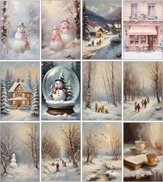 “Winter Wonderland Wall Art Set of 12 | Snowman, Cottage & Holiday Scene Paintings | Cozy Christmas Wall Décor | Rustic Cabin & Scandinavian Home Prints | Perfect Winter Gift for Art Lovers” 3D Poster
