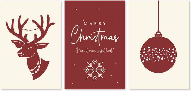 Premium Christmas Festival Poster | 12 x 18 Inch | Merry Christmas Artwork | Home, Office & Party Decor | 300 GSM Art Card Pack of 3 Photographic Paper