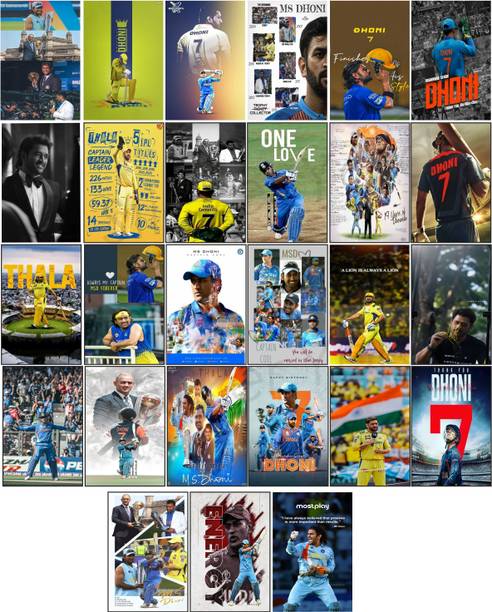 Pack of 27 MSD Dhoni Thala Wall Collage Kit Posters | Posters for Wall Decoration | Wall Art For Bedroom, Office, Living room, Dorm room Photographic Paper -Gifting ideas- Paper Print