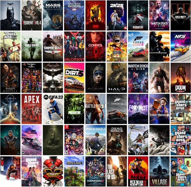 Pack of 54 Gaming Aesthetic Wall Collage Kit | 4x6 Inchs Posters | Wall Art for Bedroom, Dorm & Game Room | Cardstock Prints with Glue Dots | Gamer Room Decor & Wallpaper Set Photographic Paper