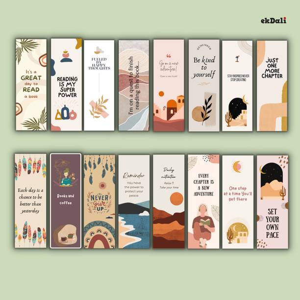 Set of 16 Minimalist Boho Bookmarks – 2x6” – 350 GSM Thick Paper – Modern & Durable for Readers, Women & Teens Paper Print