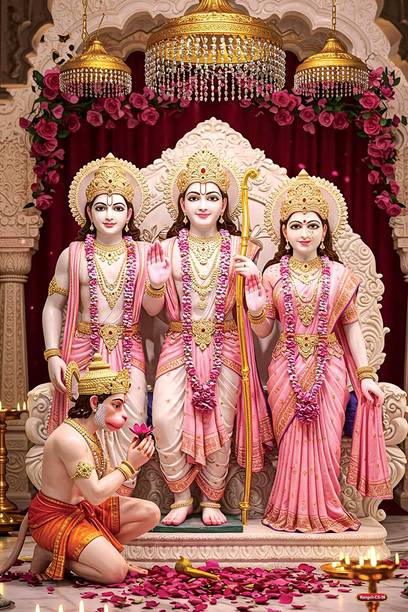 Ram Darbar Self-Adhesive Poster 12x18 Inch – Lord Ram, Sita, Lakshman & Hanuman Divine Hindu Wall Decor Sticker Poster for Home, Temple, Living Room, Office & Spiritual Gift Vinyl