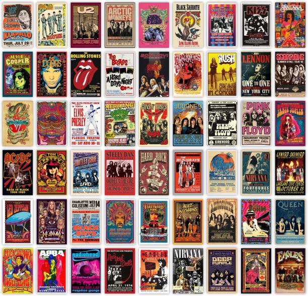 Pack of 54 Rockband Posters Collage Kit For Wall Fine Art Print
